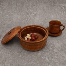手工枣木带盖水果碗 方便面碗 炒饭碗 果盘 春卷 零食 干果 甜品碗 沙拉碗 带可调节腰环