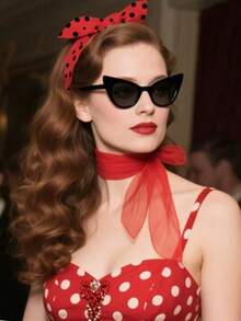 This 5-Piece Set, Suitable For Women In Their 20s, 40s, 50s, And 70s, Includes A 1950s Retro Solid Color Scarf, Cat-Eye Glasses, A Polka Dot Headband, And Gloves. It's Perfect For 1950s-Themed Solid Color Parties, Halloween Cosplay, Costume Parties, Everyday Wear, Themed Parties, And Valentine's Day Women's Party Accessories.