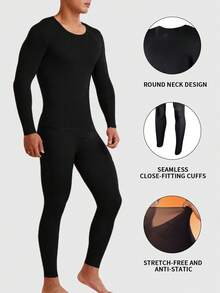 Men's Ultra-Thin Thermal Underwear Set, Seamless Self-Heating Skin-Friendly Undershirt, Autumn/Winter Men's Base Layer, Hyaluronic Acid Autumn Warm Set, Men's Ultra-Thin Thermal Base Layer