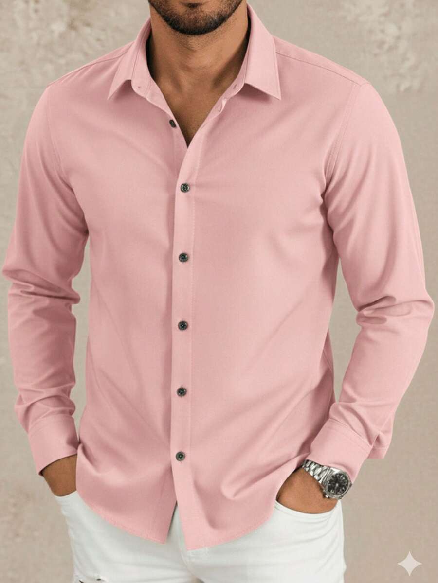 Camisa hombre  IMAPALA manga larga casual elegante con botones y cuello clásico SLIM FIT | camisa hombre, camisa manga larga, camisa elegante, camisa casual, camisa botones, camisa cuello clásico, camisa moderna, camisa versátil, camisa ligera, camisa formal hombre - Rosa - Ver 1