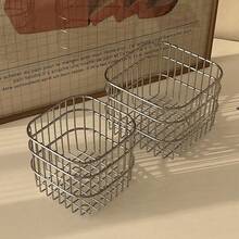Ins Style Desktop Cosmetics Storage Basket Multi-Purpose Storage Rack For Miscellaneous Items Organizing Storage Box Beauty And Makeup Storage Basket Suitable For Dressing Table, Bathroom Washstand Kitchen Storage Basket - Silver - View 5