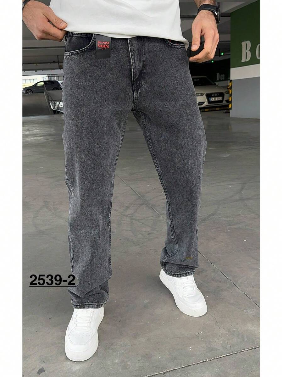 Men's Casual Versatile Solid Color Denim Jeans - Grey - View 1