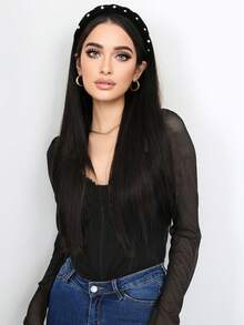 26-Inch Chic Pearl Headband Wig For Women - Easy To Wear, Long Straight Synthetic Hair, Party Ready, Adjustable Hat, Occasion Wig | Smooth Straight Hair | Synthetic Wig (Black Yaki Straight Hair, Black, Light Brown) - Multicolor - View 4