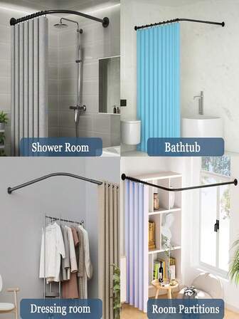 1pc Adjustable Stainless Steel L-Shaped Shower Curtain Rod, Extendable Stainless Steel L-Shaped Shower Curtain Track, Curved Arched Shower Curtain Rod, No Drilling Installation, Suitable For Bathroom, Bathtub, Clothing Store, Shower Curtain Rod, L-Shaped Black, Stainless Steel, White Shower Rod, Stainless Steel Corner Shower Rod, Suitable For Bathroom, Bathtub, Clothing Store, Private Space