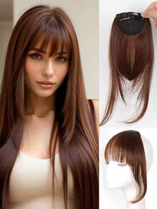 طقم باروكة اصطناعية مع غرة، بديل شعر للنساء، يغطي الشعر الأبيض، ناعم وطبيعي، باروكة متدرجة ناعمة للجبهة، بطراز كرتوني حلو وبارد، مشابك شعر، دبابيس شعر، مشابك شعر