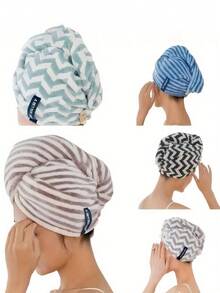Faixa de cabelo de secagem rápida - Design listrado moderno, toalha de cabelo macia e absorvente para mulheres, roupão de banho em mistura de poliéster premium, essencial para a casa moderna, confortável de usar, toalha com padrão espinha de peixe. - Multicolorido - Ver 5