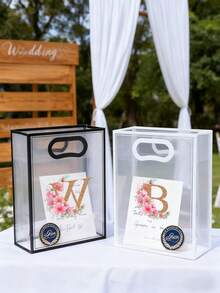 5/1pc Gift Bag, A-Z 26 Letter Design Waterproof Gift Bag - Fashionable Portable Wedding Gift Bag, Small Black & White PVC Transparent Tote Bag, Insertable Christmas Gift Bag, Wedding Gift, Holiday Gift