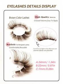 Rikuaild 5 Pairs DIY Brown Cat Eye False Eyelashes, Transparent Band, Natural Invisible, Fox Eye Fake Lashes, Brown Eyelashes, Faux Mink Lashes, Criss-Cross Fluffy Full Strip Reusable Lashes, Natural Makeup Effect, Eyelash Extension - 眼尾拉長款 - 查看 6