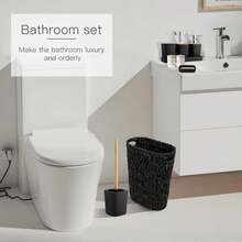 YESagoodShop Bathroom Set Black Trash Can  9 Piece Decor Toothbrush Holder Cup Lotion Dispenser Tray Soap Dish Toilet Brush Qtip 1763699629789 - 藤編浴室套裝 - 查看 6