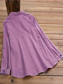 Long Sleeve Collared Shirt For Women Regular Fit Polyester Button Detail Blouse With Side Pockets - Baby Pink - View 5