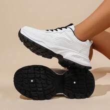 女士新款厚底运动鞋，轻便休闲鞋，小白鞋，网球鞋，百搭跑鞋，可爱时尚轻便厚底运动鞋 - 黑色 - 查看 4