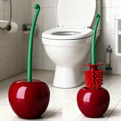 Soporte creativo para cepillo de inodoro con forma de cereza, soporte para cepillo de inodoro de cerdas largas y suaves, artículos de uso diario