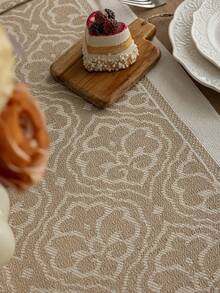 1pc Rectangular Polyester Table Runner With Colorful Tassel Fringe Decor, Kitchen/Living Room Home Decor - Coffee Brown - View 3