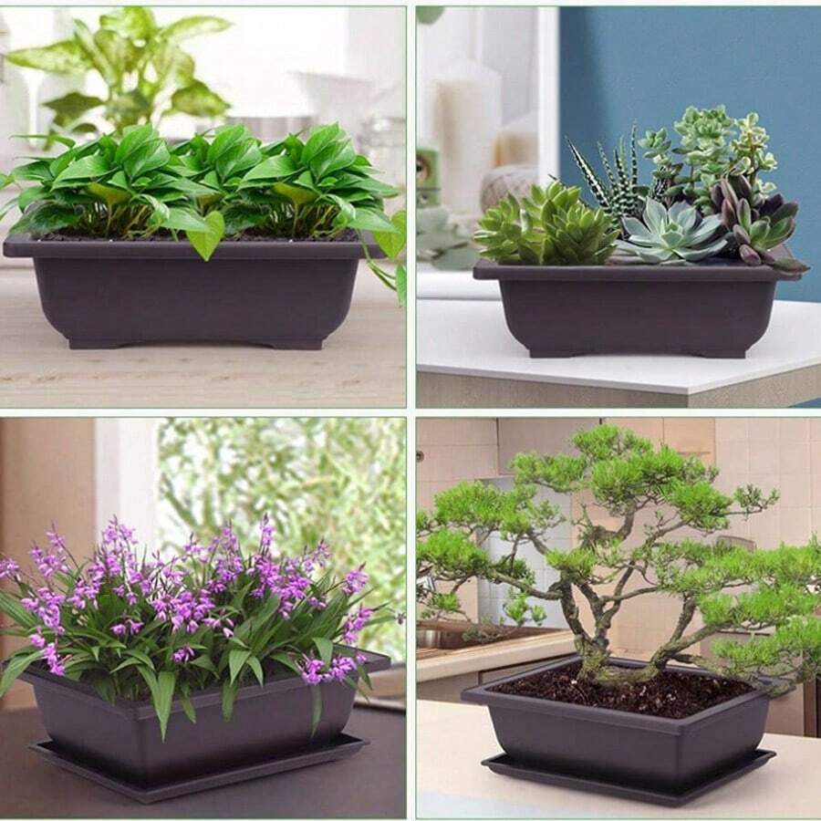 1 Set Square & Rectangular Faux Zisha Flower Pots, Bonsai Pots, Small Planter Pots, Succulent Pots
