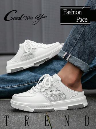 Herrskor med personlig enfärgad läderlappsteknik och slumpmässigt tryck, snörning, casual skor, mångsidiga utomhusskor för daglig pendling, bekväma slip-on-loafers för tonåringar