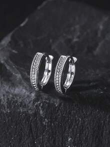 2pcs European & American Fashion Rhinestone Hoop Earrings, Personalized Copper Ear Rings, Suitable For Men And Women - Multicolor - View 10