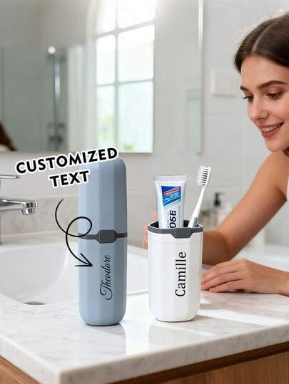 Estuche portátil personalizado y creativo para cepillo de dientes, soporte para cepillo de dientes de viaje, caja para cubiertos, caja para lápices, caja para almacenamiento de pasta de dientes, set de artículos de tocador de viaje personalizado, cepillo de dientes para el hogar, pasta de dientes, vaso para cepillo de dientes - Kit dental portátil esencial de 3 en 1 para viajes