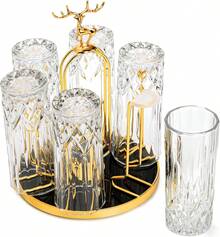 Soporte giratorio para secar vasos, con capacidad para 6 vasos, organizador antideslizante de acero para secar tazas, soporte para vasos de cristal con ganchos protectores de silicona, árbol secador de vasos para cocina, encimera. - Dorado - Ver 4