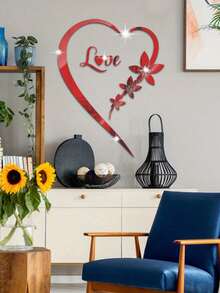 1Set Romantic Heart Love Decorative Mirror Wall Sticker, Self Adhesive Removable Romantic Heart Acrylic Mirror Sticker, Living Room Bedroom Decorative Stickers, 1mm Thickness Best Gifts Birthday Graduation Home Decor Back To School School Supplies - Multicolor - View 5