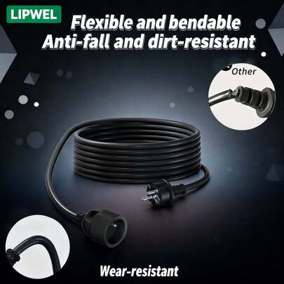 LIPWEL High Flexibility Extension Cord, Anti-Drop & Anti-Pollution, Foldable, One-Piece Design, 16A, 3840W, Power Cord With Safety Valve, Single Outlet, 10m/374in Extension Cord, Suitable For Home, Office, Business Travel And Tourism, Black