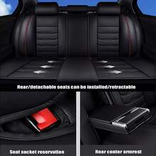 Sleek Black Faux Leather Stitched 5-Seater Full Coverage Car Seat Covers - Universal Fit Auto Seat Protectors - 五座黑色 - 查看 6