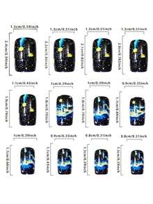 24 miếng dán móng tay hình vuông màu xanh dương họa tiết mây và hành tinh, chất liệu acrylic, dùng cho móng giả, thích hợp sử dụng hàng ngày. - Nhiều màu - Xem 6