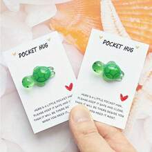 10张心形绿色海龟口袋拥抱卡 - 纪念礼物，表达感激、爱和支持，适合生日、情人节、圣诞节、海龟主题礼物、口袋拥抱卡、海龟周边、幸运海龟、感谢卡、圣诞卡 - 彩色 - 查看 1