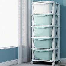 5-Drawer Storage Cart - Plastic Rolling Organizer With Wheels - Green - View 8