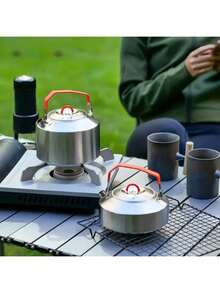 不锈钢便携式轻便茶壶不锈钢野营水壶 - 便携耐用，适合户外野餐、钓鱼、野餐、可重复使用的茶壶手冲咖啡壶，