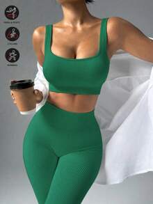 Ribbed Fitness Set - Soft Comfort And Practicality. - Green - View 1