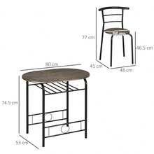 HOMCOM Bistro Set Dining Table Kitchen Table With Chairs, 1 Table, 2 Chairs, 80 X 53 X 74.5, Black - 1 - View 6