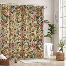 1 Piece Vintage Floral Tapestry Shower Curtain - Baroque/Rococo Style Design, Pink, Blue, Green, Gold Exquisite Floral And Leaf Patterns - 70.86x 70.86inch , Machine Washable Bathroom Decoration Includes , Elegant Shower Curtain, Luxurious Texture - 彩色 - 查看 6