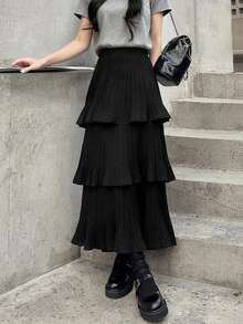 Autumn/Winter Layered Ruffle Hem Fishtail Casual Cute Long Skirt For Women