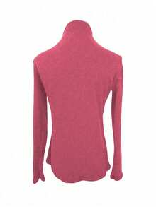 Women's Semi-High Neck Thermal Lined Base Layer Top, Autumn/Winter Patchwork Fishbone Line Design - Coral Pink - View 5