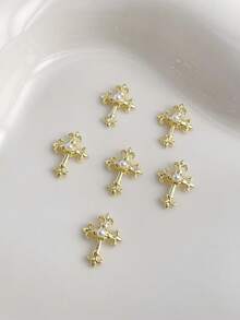 10 piezas de adornos de uñas de cruz 3D de perlas falsas en dorado y plateado, suministros de uñas de estilo retro punk Y2K con metales brillantes, gemas de rhinestones para decoración de uñas, adecuados para accesorios DIY multifuncionales - Multicolor - Ver 4