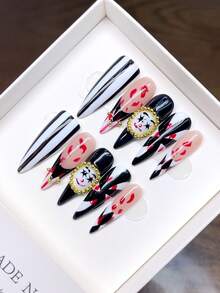 纯手工可佩戴美甲高跟鞋造型；手绘小丑卡通个性化秋冬美甲；高品质气质简约美甲，全覆盖假指甲美甲用品手工按压式美甲 - 彩色 - 查看 12