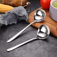 1pc Creative Metal Spoon, High-Quality Korean Style Thick Soup Ladle, Large Capacity Cooking Spoon, Long Handle Hotpot Spoon - Silver - View 6