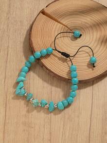 1pc Men's Adjustable Asymmetrical Turquoise Beaded Bracelet, Casual Fashion Wrist Chain Jewelry For Daily Wear - Multicolor - View 8