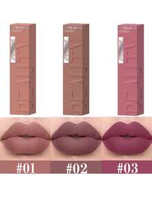 裸棕色哑光液体唇膏，丝绒性感深红色唇彩，不粘腻，持久唇妆 - 彩色 - 查看 24