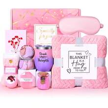 Unique Care Gifts For Women,Relaxing Spa Gift Basket Set,  Bath Sets Gift, With Stainless Steel Tumbler & Flannel Blanke,9/10/12-Piece,Holiday Gifts,Birthday Gifts For Mom, Sister,Best Friend,Wife,Graduation Gift Boxes - 粉紅色-12盎司 - 查看 3