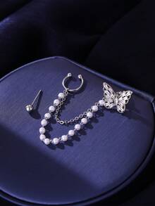 Nooxian Bộ 2 khuyên tai hình bướm (số lượng ngọc trai ngẫu nhiên) - Bạc - Xem 6