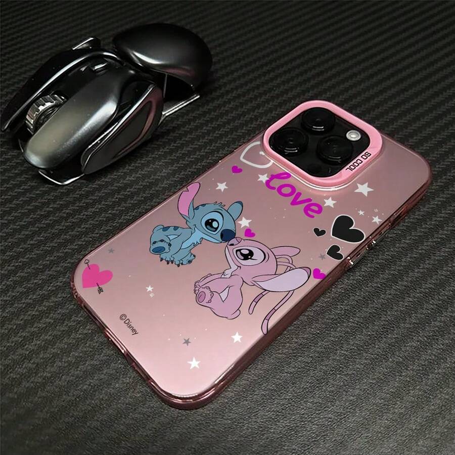 Miniso Disney Lilo & Stitch Phone Case, "Love" Themed Design With Stitch & Angel In Romantic Posefor IPhone 17/17 Pro/17 Pro Max/17 Air/16/15/14/13/12/11/X Series,Iphone 17 Pro Max Case,Iphone 17 Pro Case,Iphone 17 Case,Stocking Stuffers,The Girlfriend,The Chosen,Early Fall Fashion - Pink - View 1