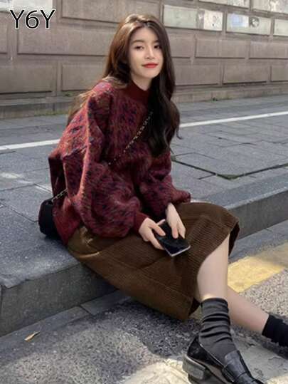 Y6Y 女士新款千鸟格图案休闲连衣裙，适合搭配毛衣，优雅成熟，适合秋冬季穿着。