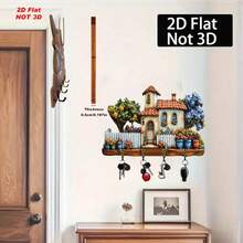 Key Hooks For Wall, 2D Colorful House Flowers Wooden Hanging Sign Wall Key Holder Home Decor - Multicolor - View 6