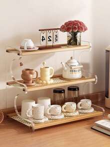 1pc Acrylic Multi-Layer Kitchen Storage Rack, Large Capacity Countertop Organizer, Tabletop Spice Rack, High-End Desk Cup Holder, Tea Set Storage Rack, Multi-Function Home Storage Rack, Suitable For Home, Bar Or Balcony Decor, Light Brown Surface, Kitchen Organization | Modern Kitchen Shelf | Bamboo Shelf, Kitchen Rack And Shelves - Multicolor - View 3