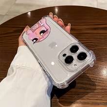 Funda para teléfono con diseño de personaje de dibujos animados en color rosa chicle, compatible con teléfonos ,  17,  16 Pro Max,  15 Pro Max,  13 y  12. Fabricada en TPU, ofrece protección contra golpes y caídas. Un regalo perfecto para amigos, familiares, cumpleaños y ocasiones especiales. - transparente - Ver 3