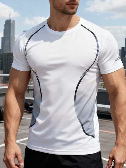 4pcs/Set Men's Gradient Color Block Sports Short Sleeve T-Shirt, Breathable Design, Suitable For Summer Fitness, Running, Outdoor Training, And Daily Wear