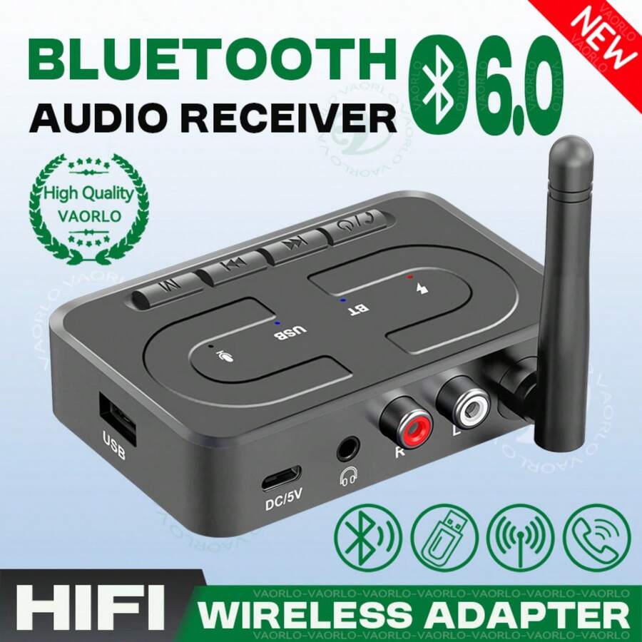 KZ Bluetooth 6.0 Audio Receiver, 3.5mm AUX R/L RCA Hi-Fi Stereo Wireless Adapter With Microphone, Supports USB Disk Playback, Suitable For Car Speakers, Amplifiers And Desktop Speakers - Black - View 1