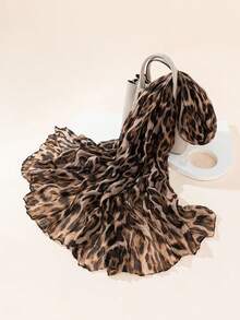 1pc Classic Leopard Print Crinkle Scarf, Versatile For Commuting, Travel, And Outfits - Multicolor - View 1
