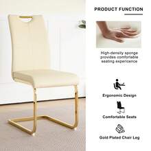 MH Global Modern Pu Leather Dining Chair Set With Golden C-Shaped Metal Legs Set Of 2 Set Of 4 Set Of 6 - Two Beige Chairs With Gold Legs - View 4